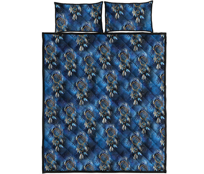 Blue Galaxy Dream Catcher Pattern Print Quilt Bed Set