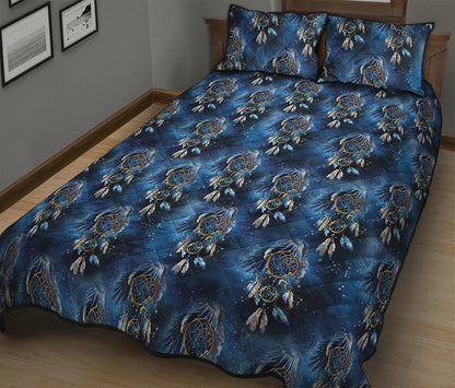 Blue Galaxy Dream Catcher Pattern Print Quilt Bed Set