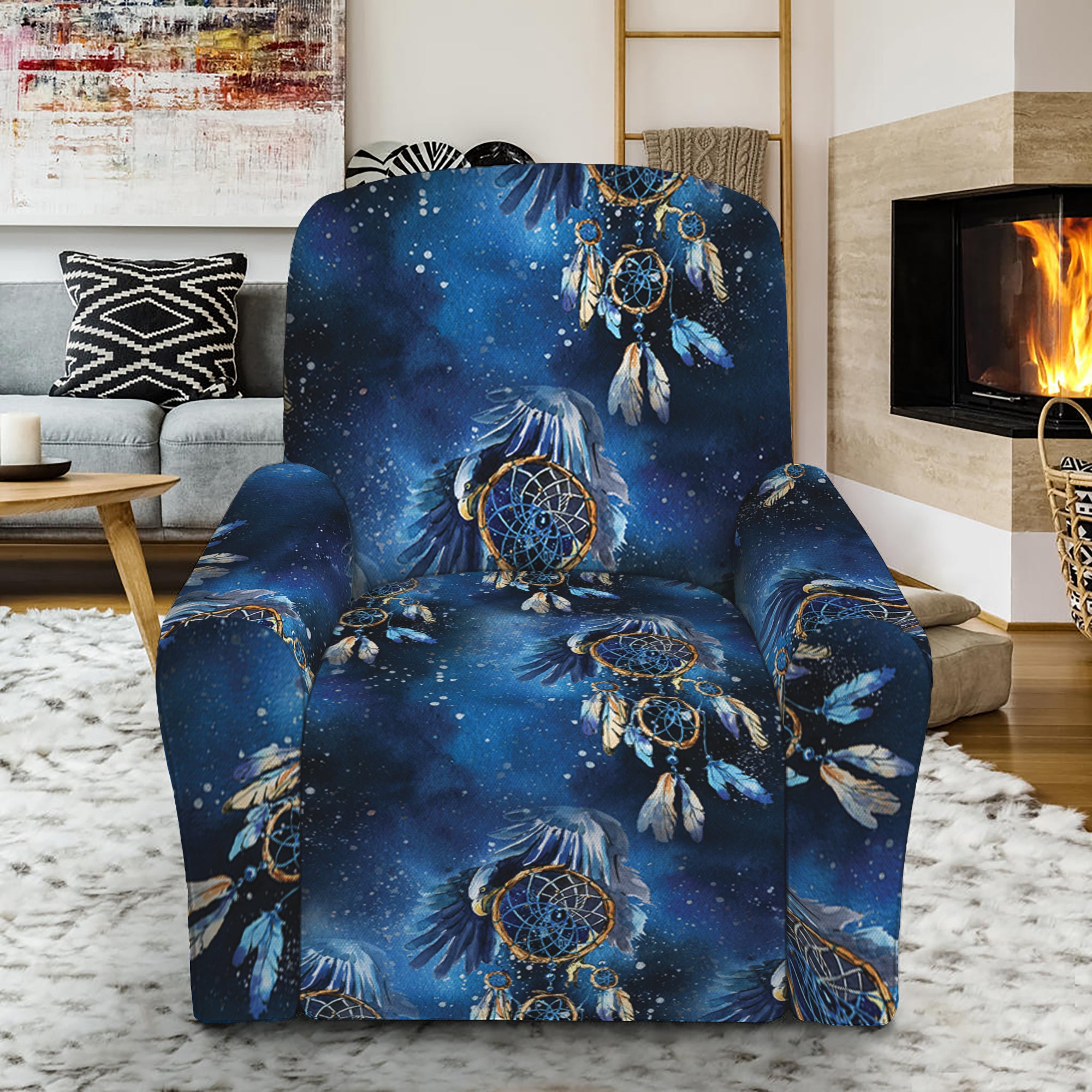 Blue Galaxy Dream Catcher Pattern Print Recliner Slipcover