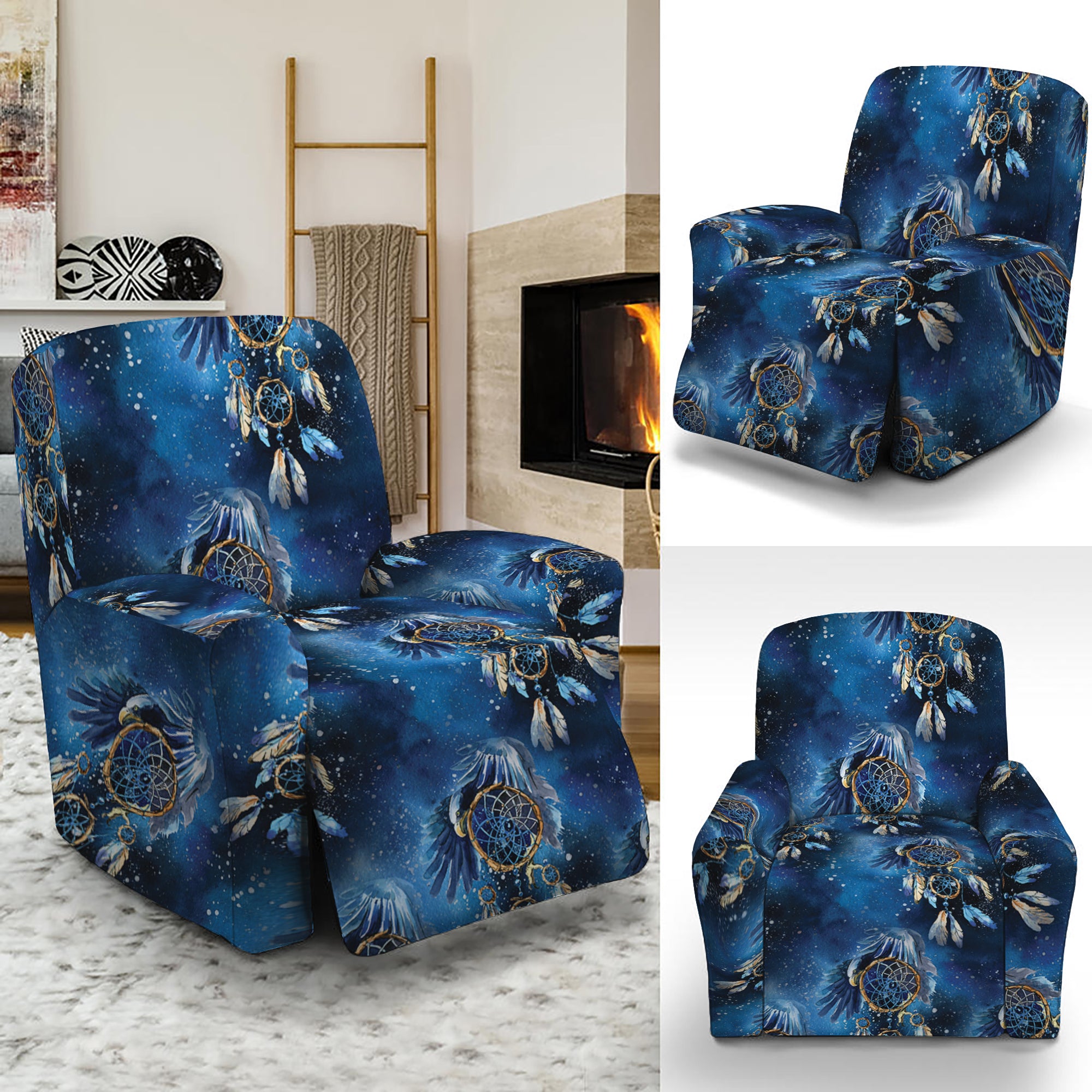 Blue Galaxy Dream Catcher Pattern Print Recliner Slipcover