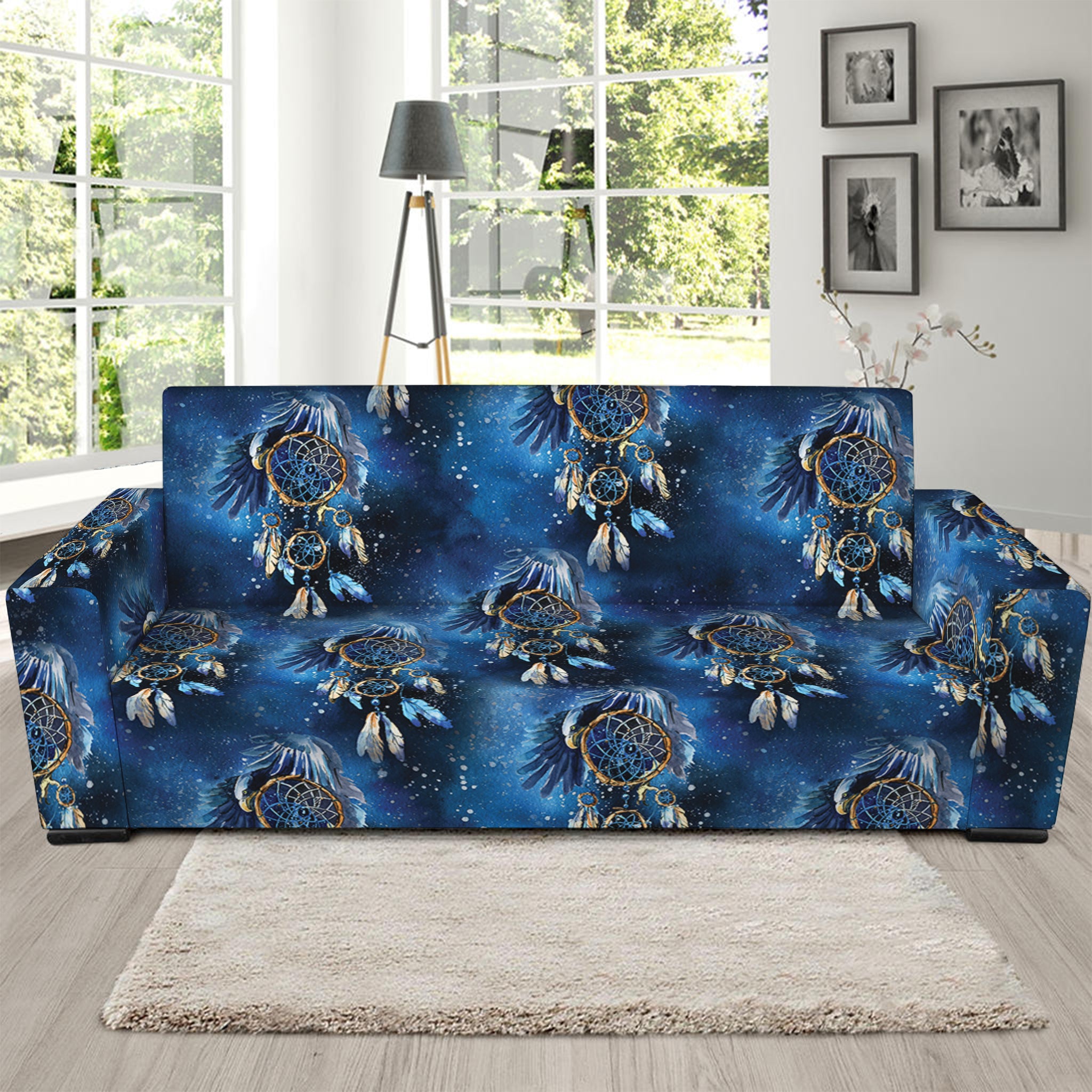 Blue Galaxy Dream Catcher Pattern Print Sofa Slipcover