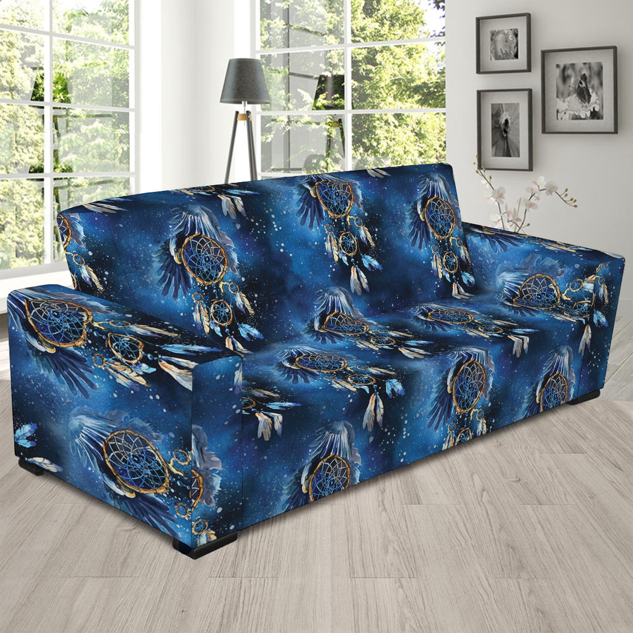 Blue Galaxy Dream Catcher Pattern Print Sofa Slipcover