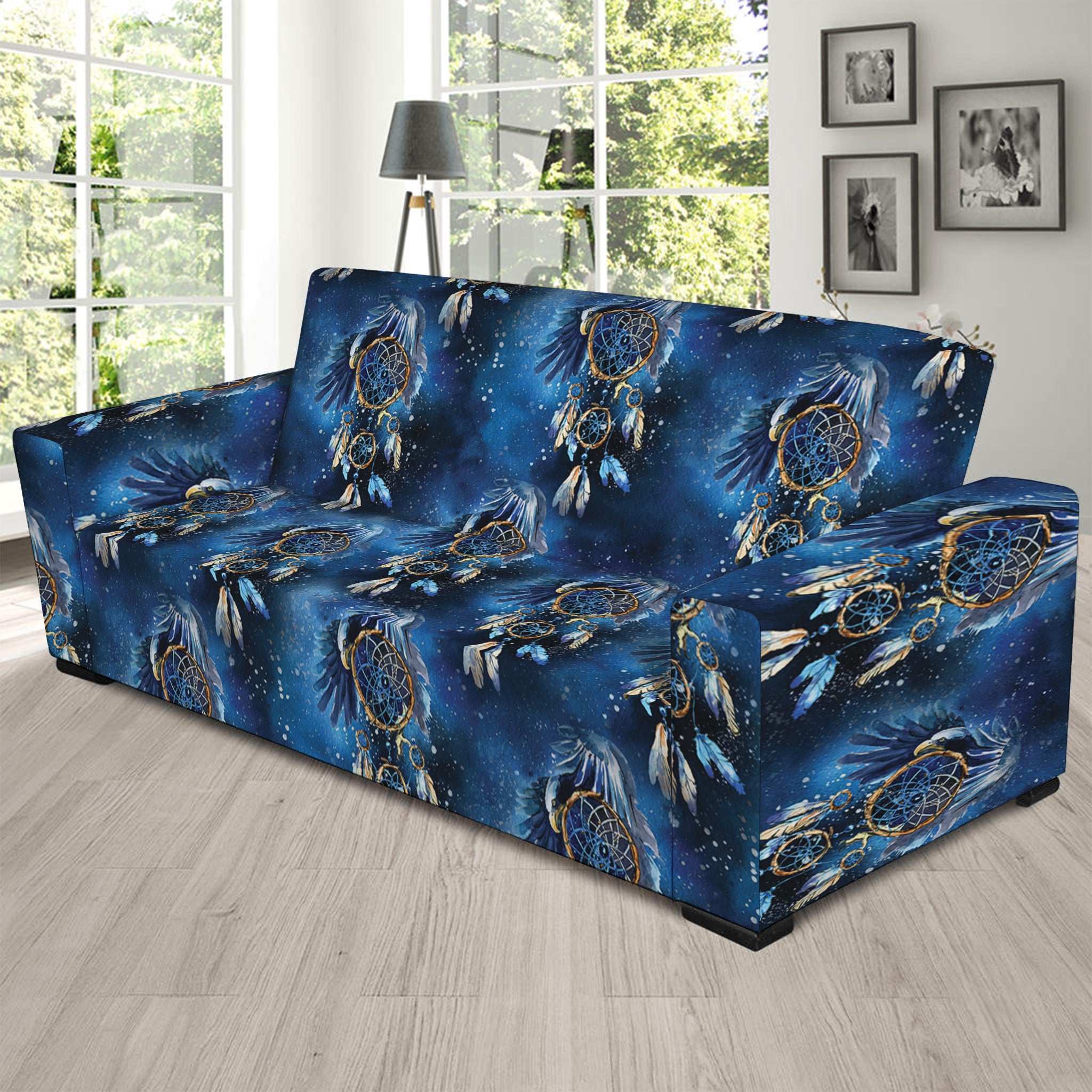 Blue Galaxy Dream Catcher Pattern Print Sofa Slipcover