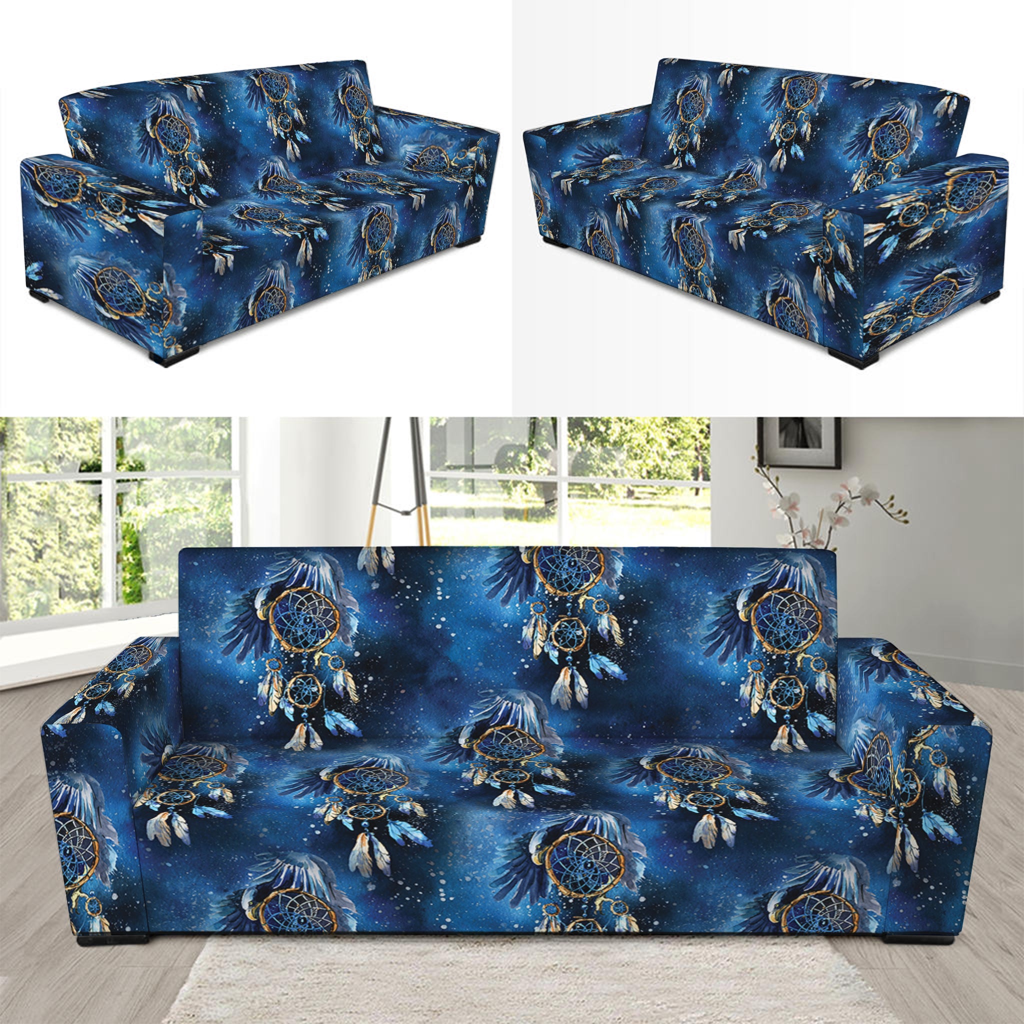 Blue Galaxy Dream Catcher Pattern Print Sofa Slipcover