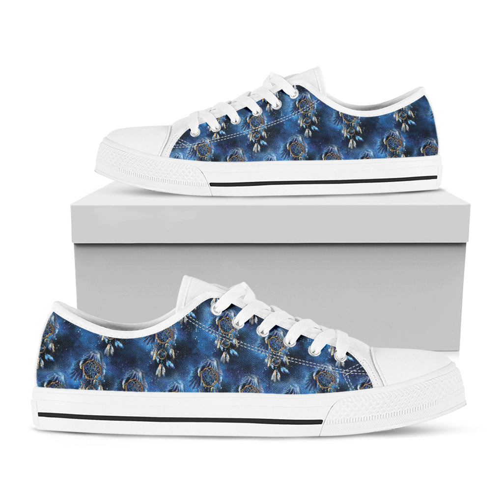 Blue Galaxy Dream Catcher Pattern Print White Low Top Shoes