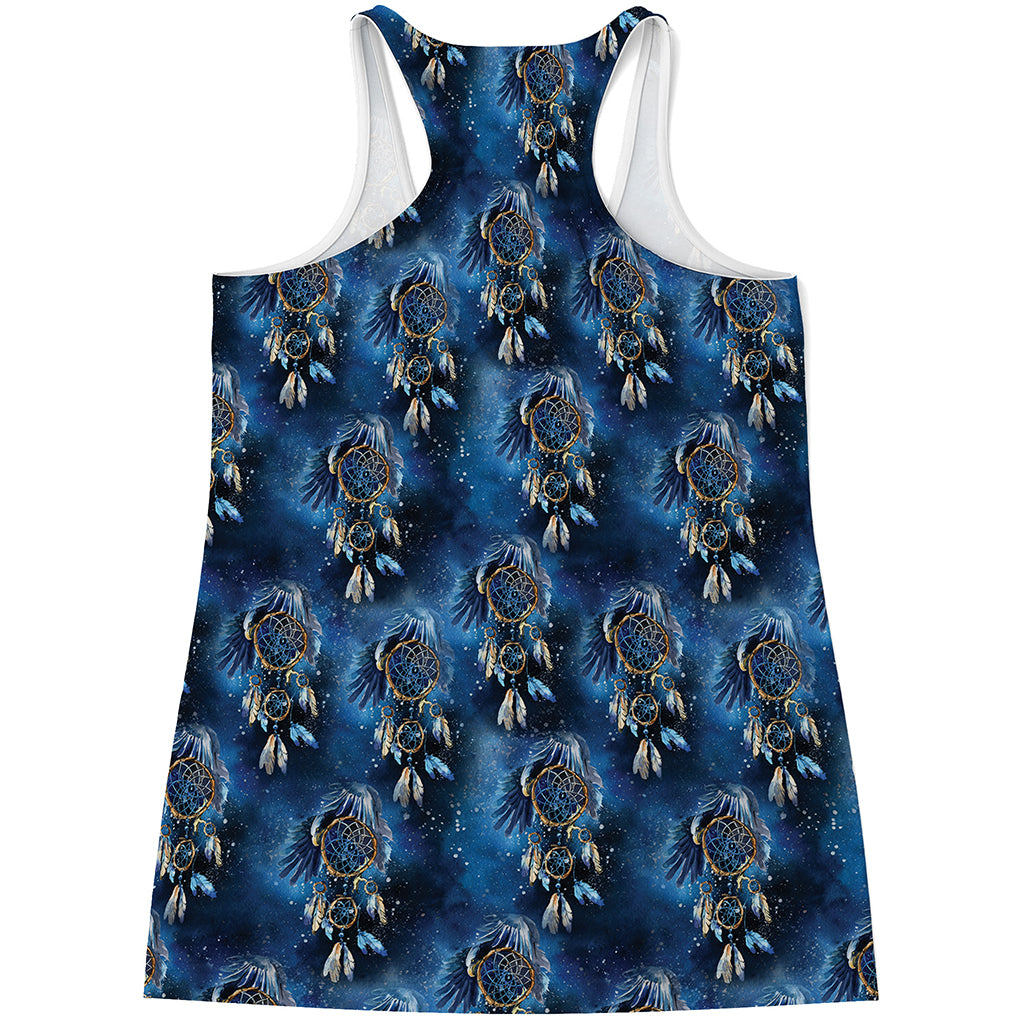 Blue Galaxy Dream Catcher Pattern Print Women's Racerback Tank Top