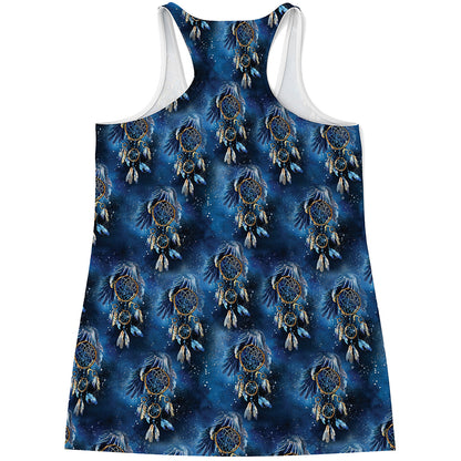 Blue Galaxy Dream Catcher Pattern Print Women's Racerback Tank Top