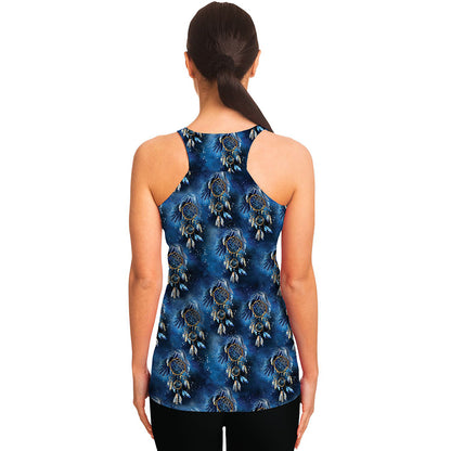 Blue Galaxy Dream Catcher Pattern Print Women's Racerback Tank Top