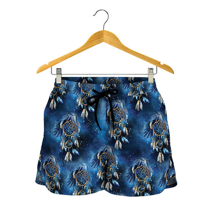 Blue Galaxy Dream Catcher Pattern Print Women's Shorts