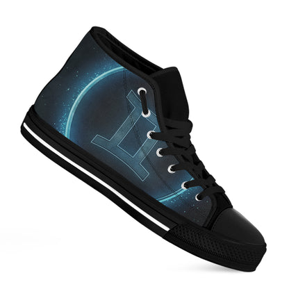Blue Gemini Zodiac Sign Print Black High Top Shoes
