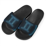Blue Gemini Zodiac Sign Print Black Slide Sandals