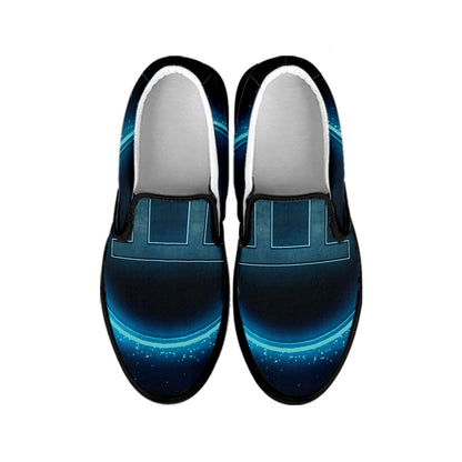 Blue Gemini Zodiac Sign Print Black Slip On Shoes