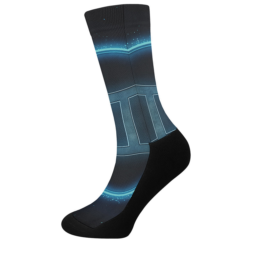 Blue Gemini Zodiac Sign Print Crew Socks