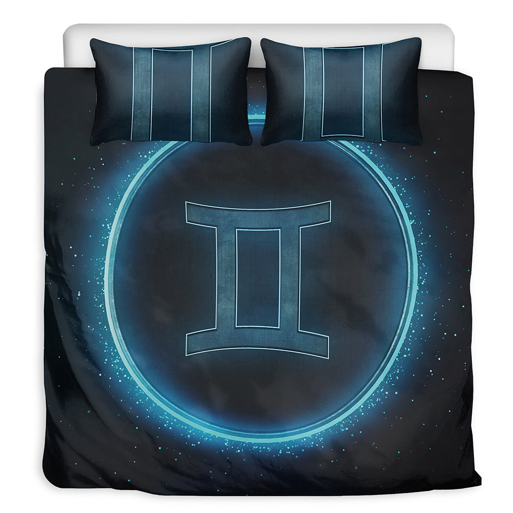 Blue Gemini Zodiac Sign Print Duvet Cover Bedding Set