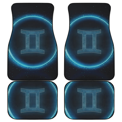 Blue Gemini Zodiac Sign Print Front and Back Car Floor Mats
