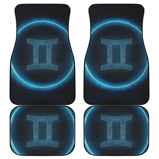 Blue Gemini Zodiac Sign Print Front and Back Car Floor Mats