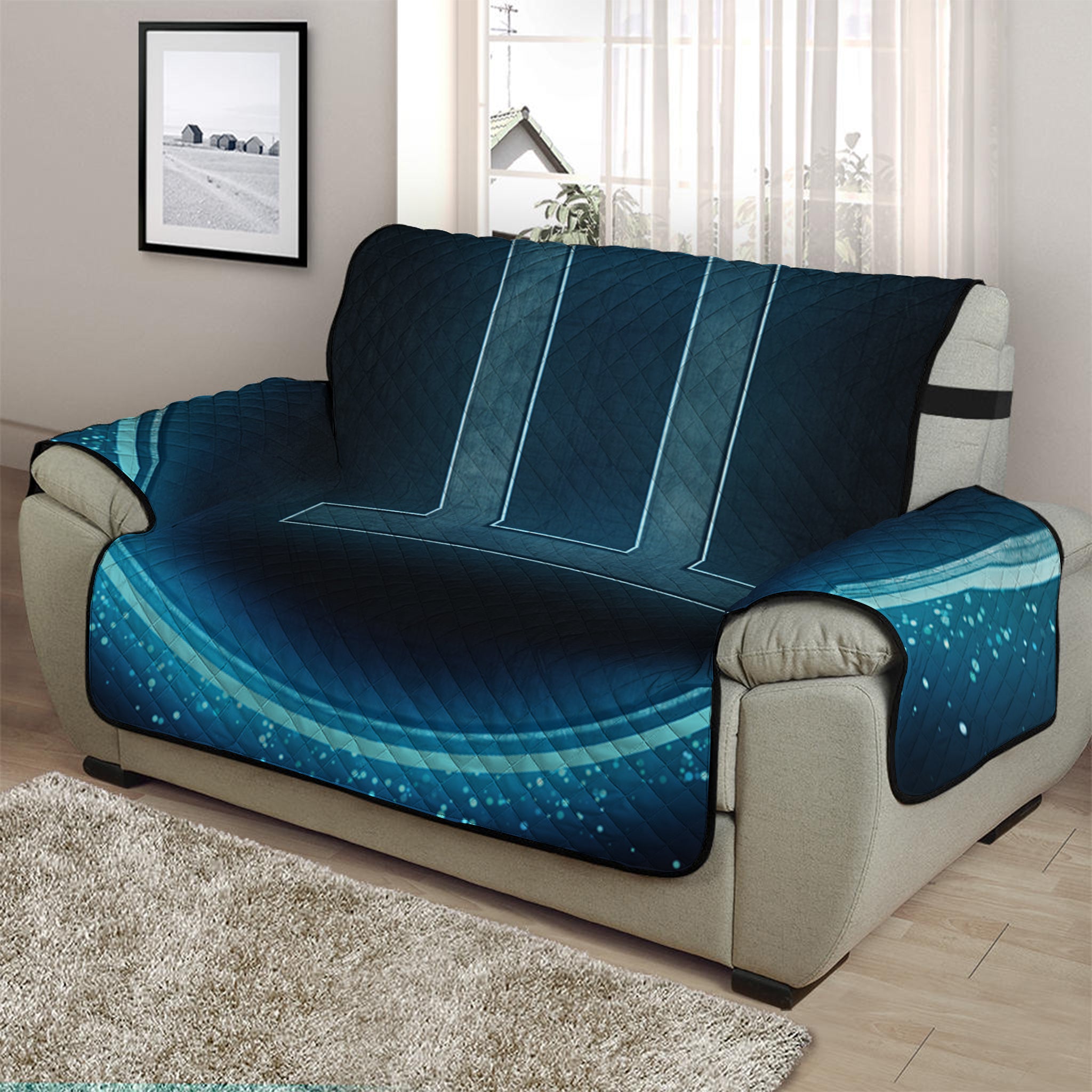 Blue Gemini Zodiac Sign Print Half Sofa Protector