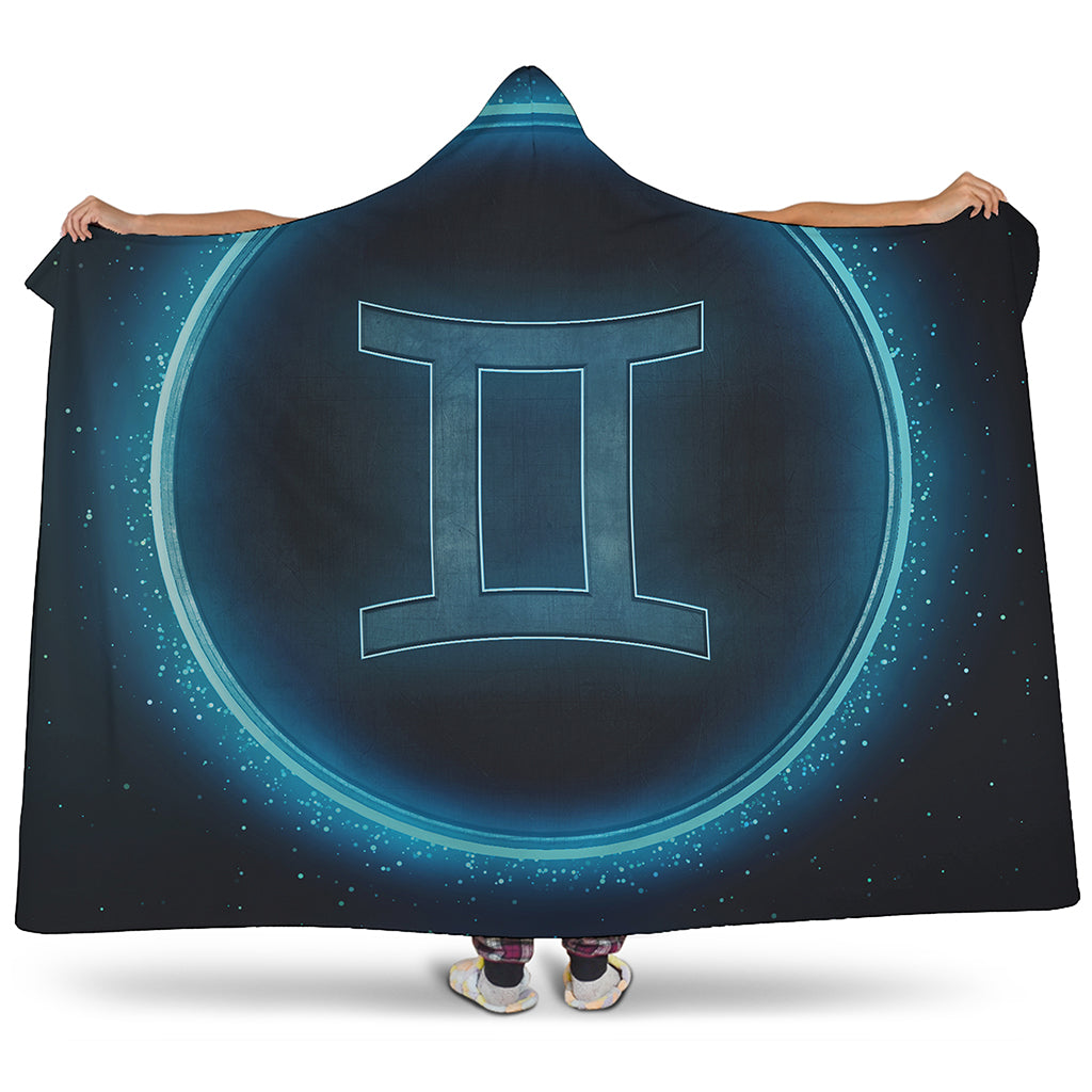 Blue Gemini Zodiac Sign Print Hooded Blanket