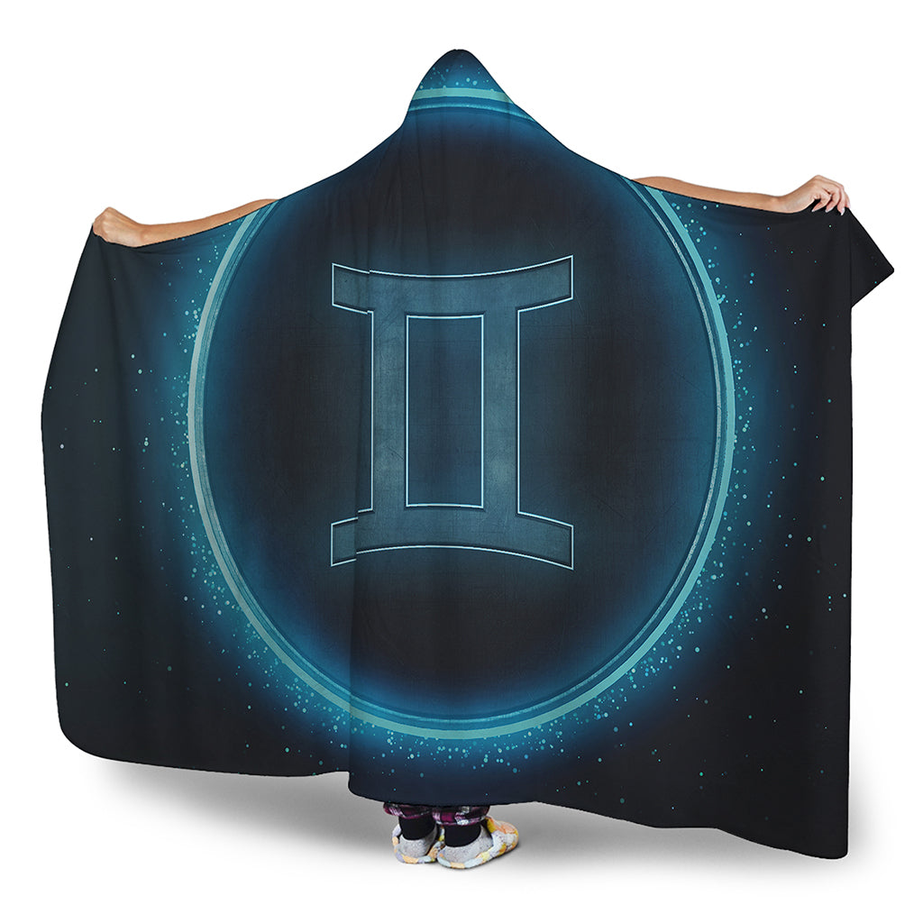 Blue Gemini Zodiac Sign Print Hooded Blanket
