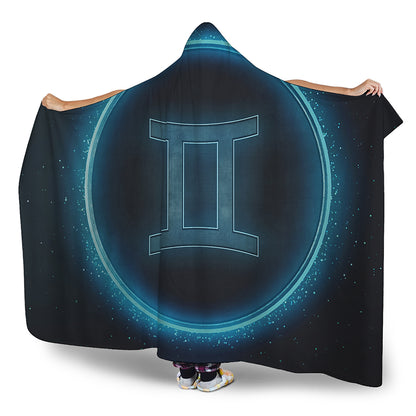 Blue Gemini Zodiac Sign Print Hooded Blanket