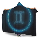 Blue Gemini Zodiac Sign Print Hooded Blanket