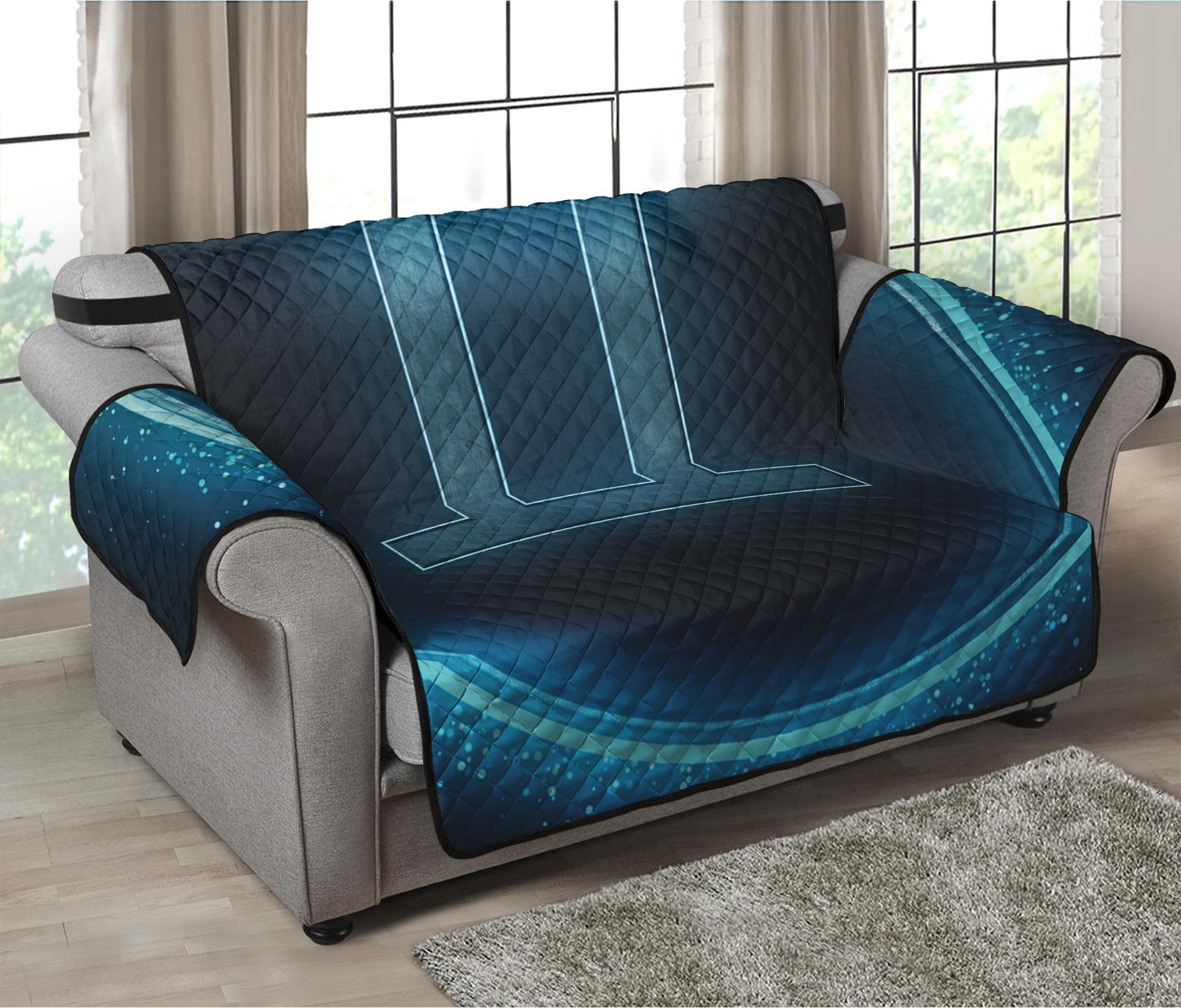 Blue Gemini Zodiac Sign Print Loveseat Protector