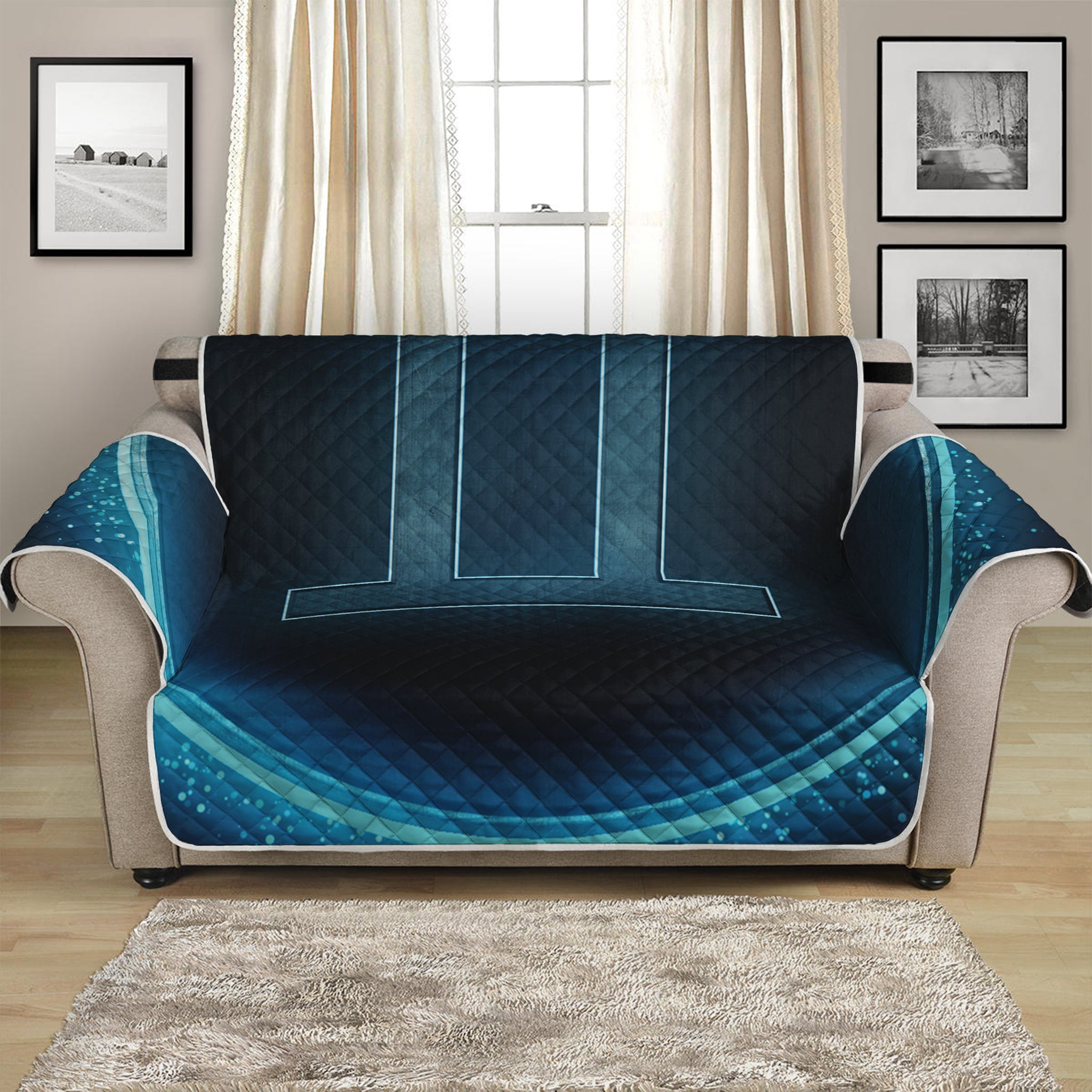 Blue Gemini Zodiac Sign Print Loveseat Protector