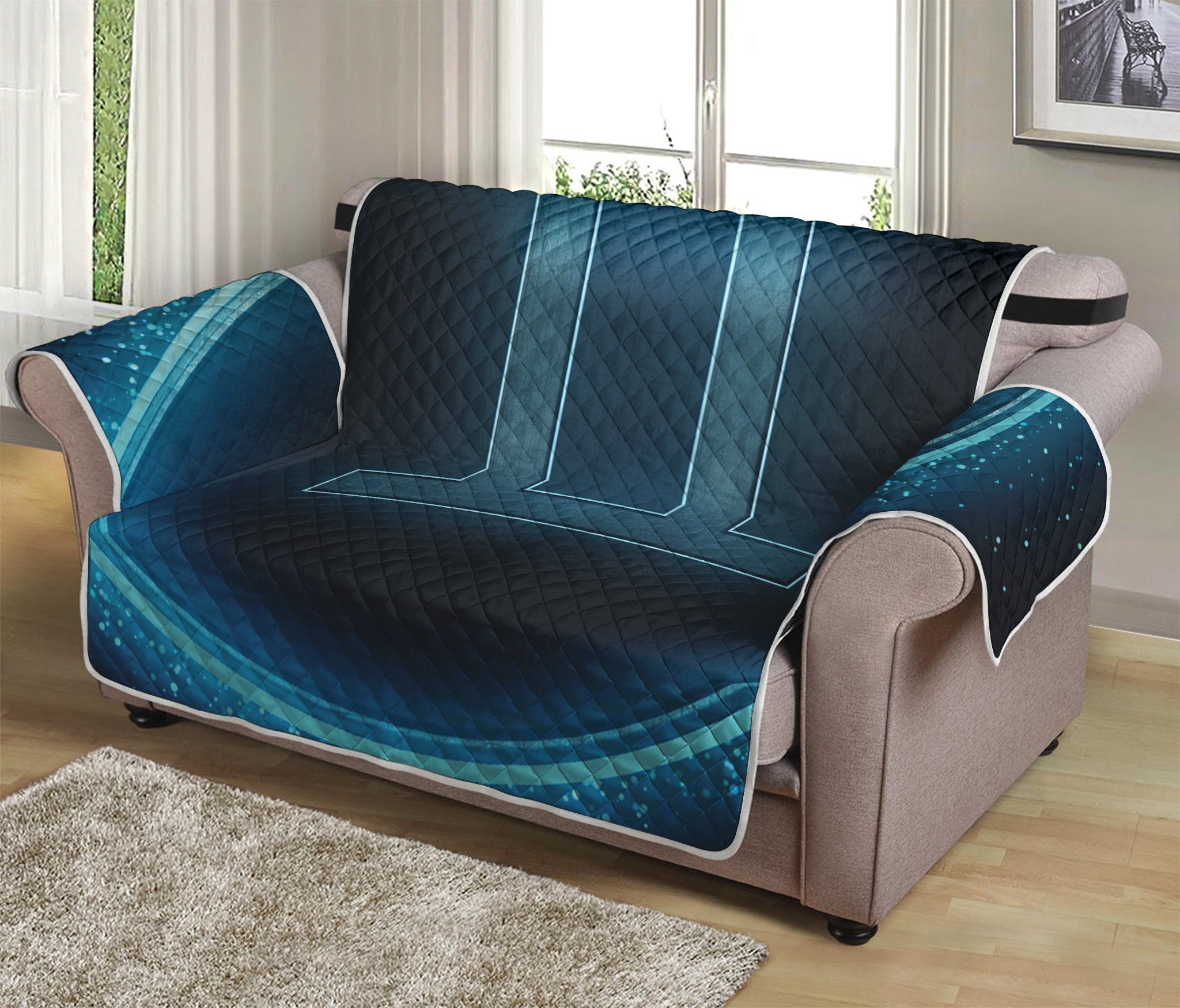 Blue Gemini Zodiac Sign Print Loveseat Protector