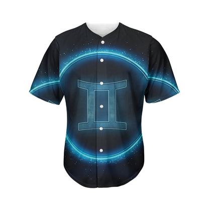 Blue Gemini Zodiac Sign Print Men's Baseball Jersey