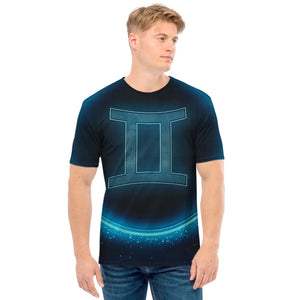 Blue Gemini Zodiac Sign Print Men's T-Shirt