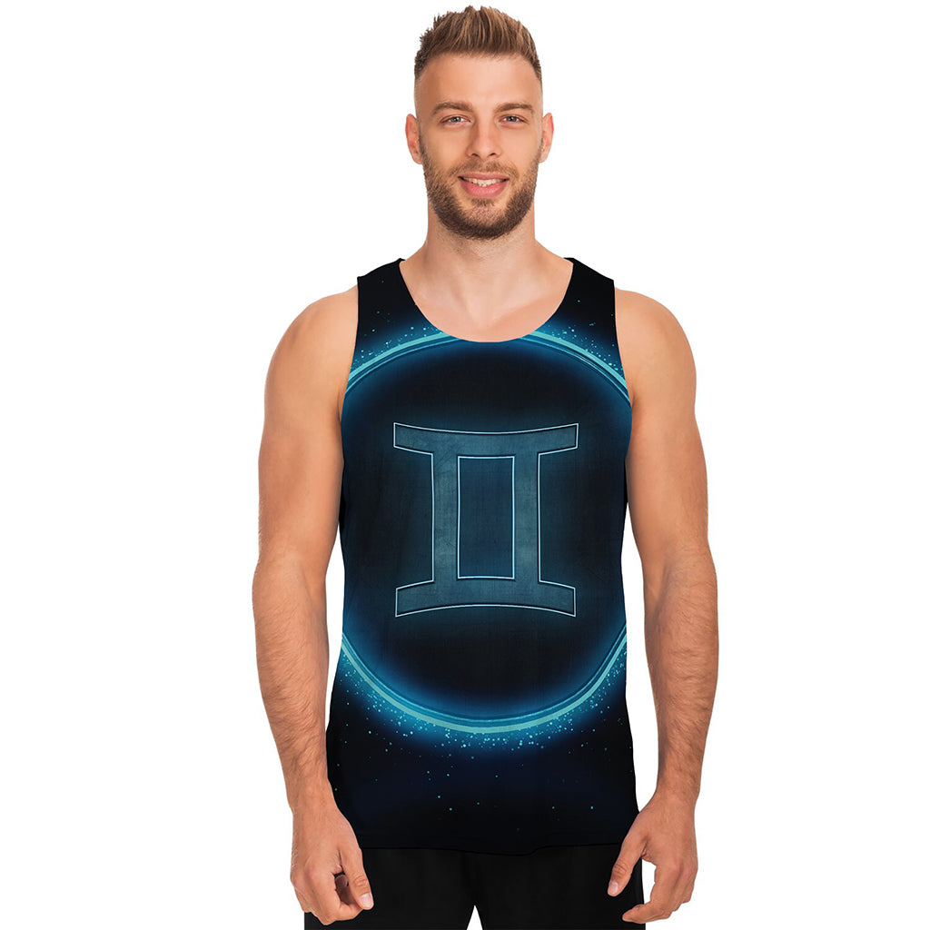 Blue Gemini Zodiac Sign Print Men's Tank Top