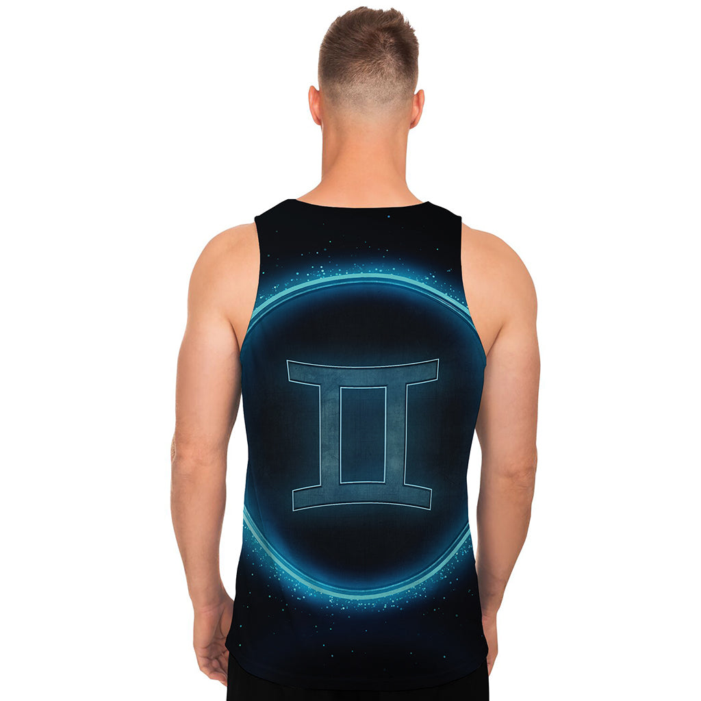 Blue Gemini Zodiac Sign Print Men's Tank Top