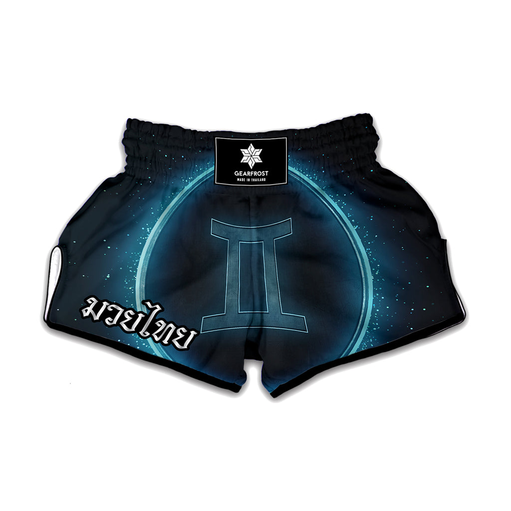 Blue Gemini Zodiac Sign Print Muay Thai Boxing Shorts