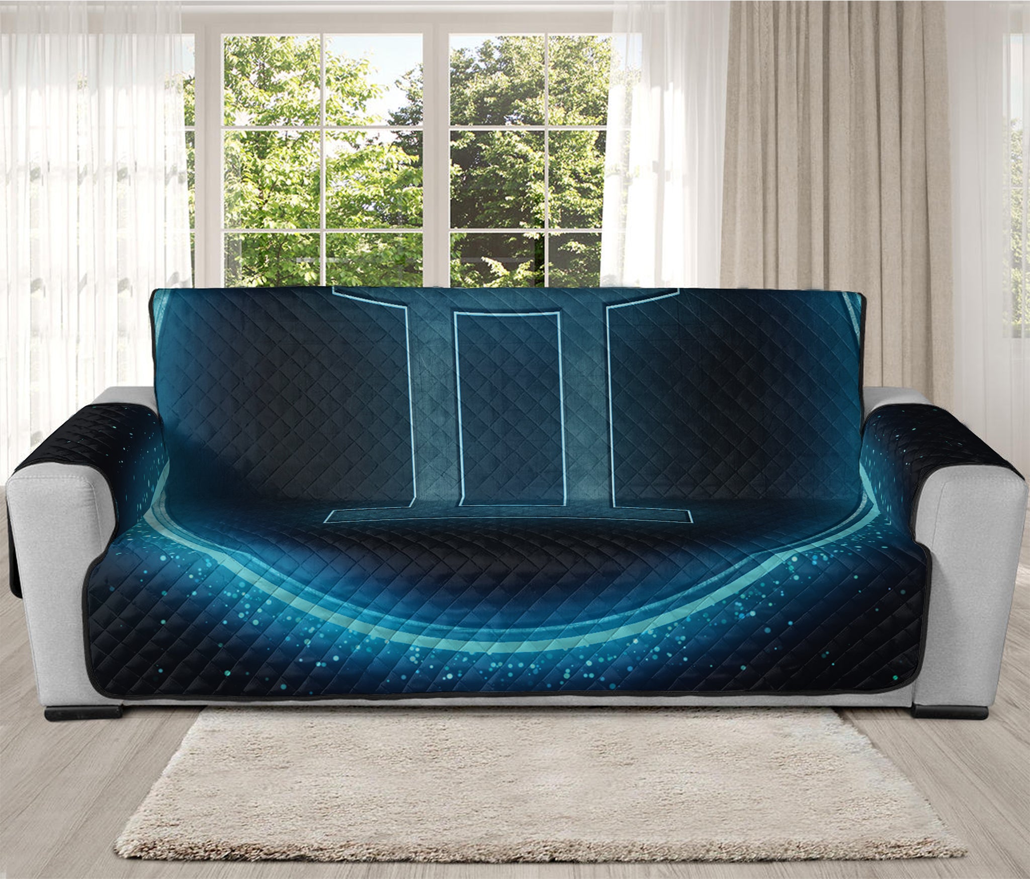 Blue Gemini Zodiac Sign Print Oversized Sofa Protector