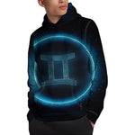 Blue Gemini Zodiac Sign Print Pullover Hoodie