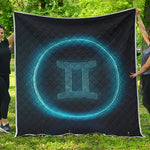 Blue Gemini Zodiac Sign Print Quilt