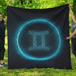 Blue Gemini Zodiac Sign Print Quilt