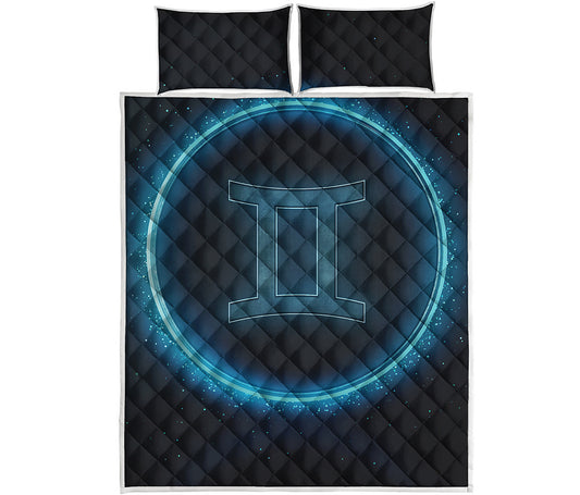 Blue Gemini Zodiac Sign Print Quilt Bed Set