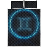 Blue Gemini Zodiac Sign Print Quilt Bed Set