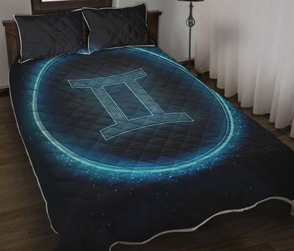 Blue Gemini Zodiac Sign Print Quilt Bed Set
