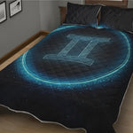 Blue Gemini Zodiac Sign Print Quilt Bed Set