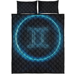 Blue Gemini Zodiac Sign Print Quilt Bed Set