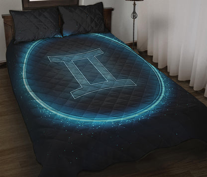 Blue Gemini Zodiac Sign Print Quilt Bed Set