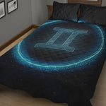Blue Gemini Zodiac Sign Print Quilt Bed Set