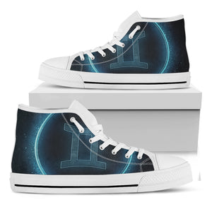 Blue Gemini Zodiac Sign Print White High Top Shoes