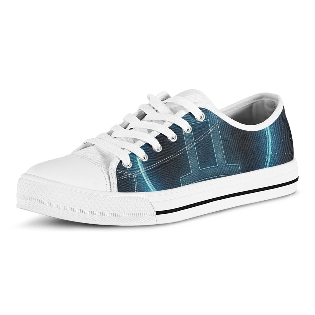 Blue Gemini Zodiac Sign Print White Low Top Shoes