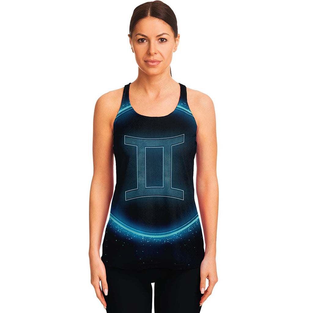 Blue Gemini Zodiac Sign Print Women's Racerback Tank Top