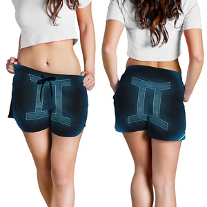 Blue Gemini Zodiac Sign Print Women's Shorts