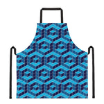 Blue Geometric Cube Shape Pattern Print Apron