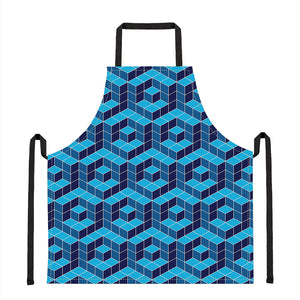 Blue Geometric Cube Shape Pattern Print Apron